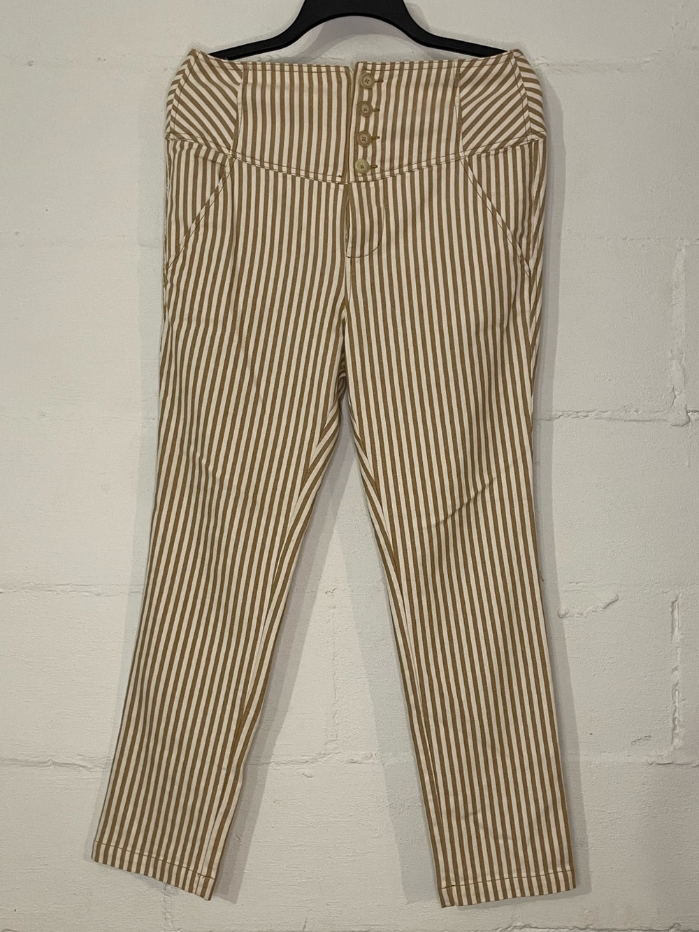 Free People Tan & White Vertical Stripe Cropped Pants